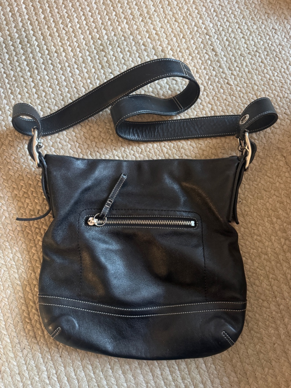 Coach Black Leather Crossbody Bag with Silver Hardware